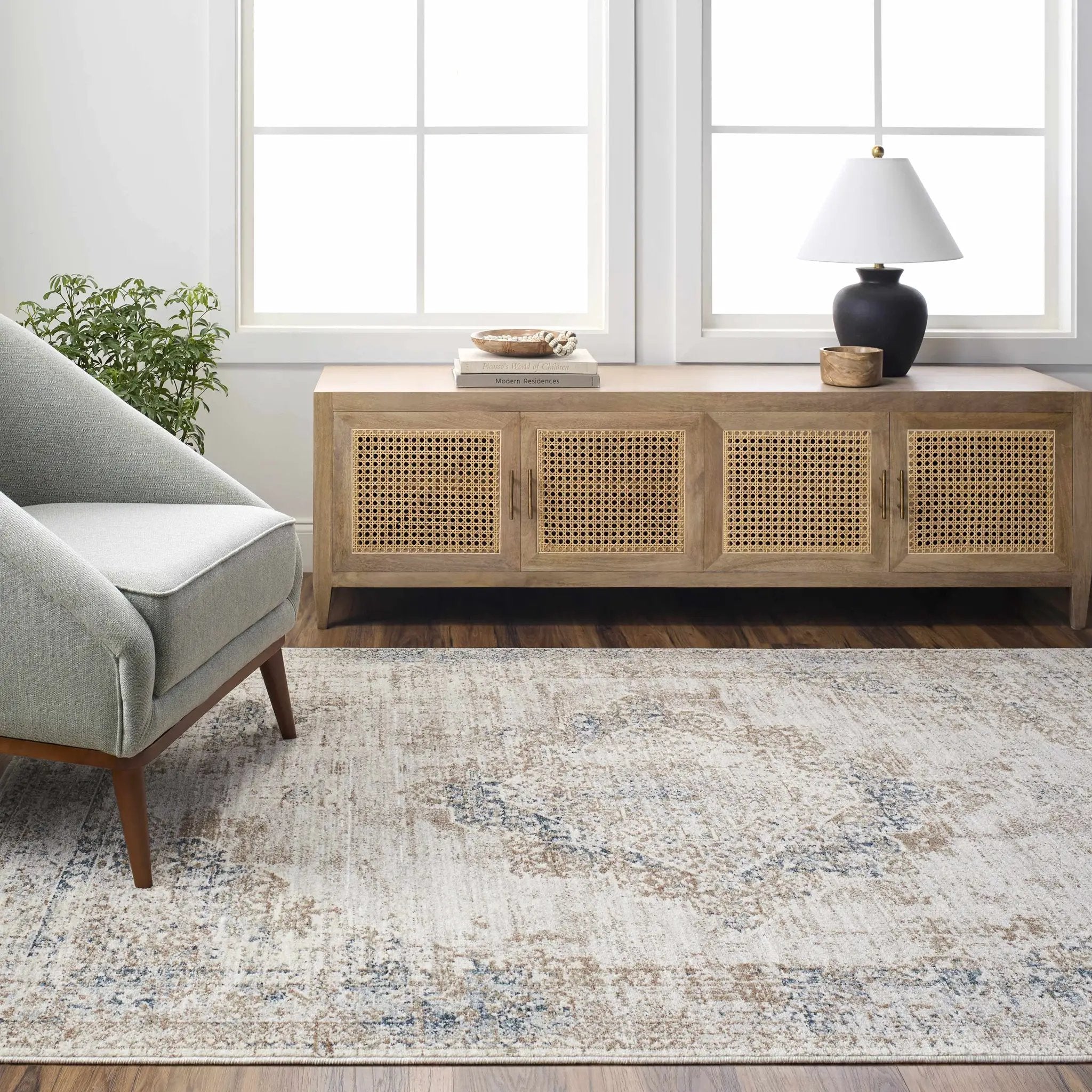 Kosta Beige & Blue Medallion Area Rug - Clearance by Boutique Rugs