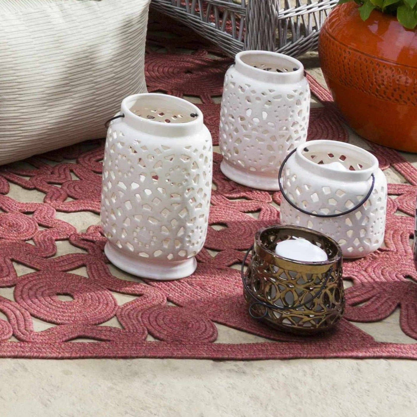 Sloughhouse White Ceramic Outdoor Lantern by Boutique Rugs