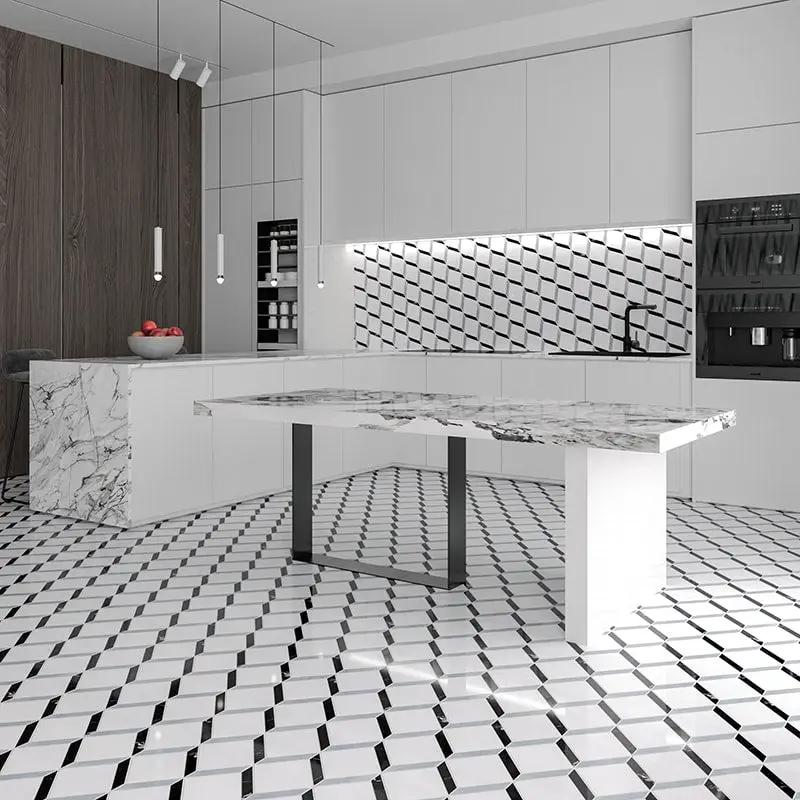 Snow White, Allure Multi Finish Steps 3d Marble Mosaics 11 7/8x12 1/2 room scene 2