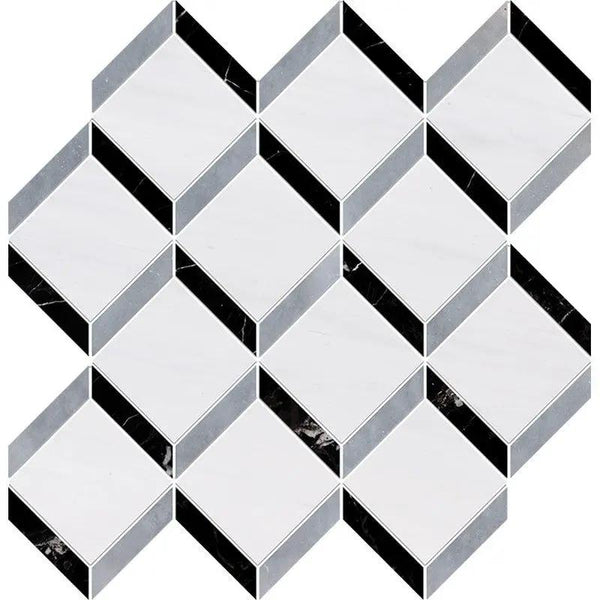Snow White, Allure Multi Finish Steps 3d Marble Mosaics 11 7/8x12 1/2