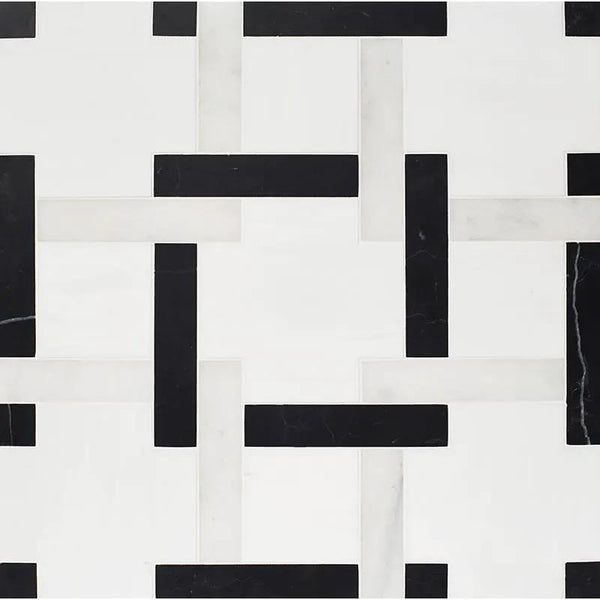 Snow White, Black, Glacier Honed Parker Marble Mosaics 12x12
