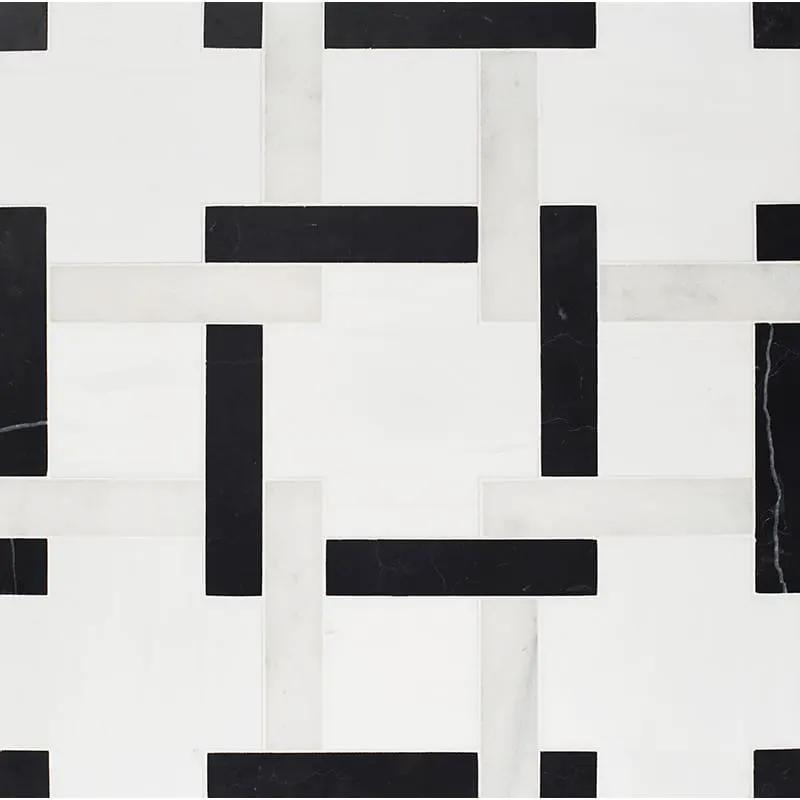 Snow White, Black, Glacier Honed Parker Marble Mosaics 12x12 by Stonetiledepot