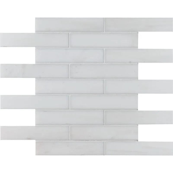 Snow White Honed Staggered Joint Marble Mosaics 12x12