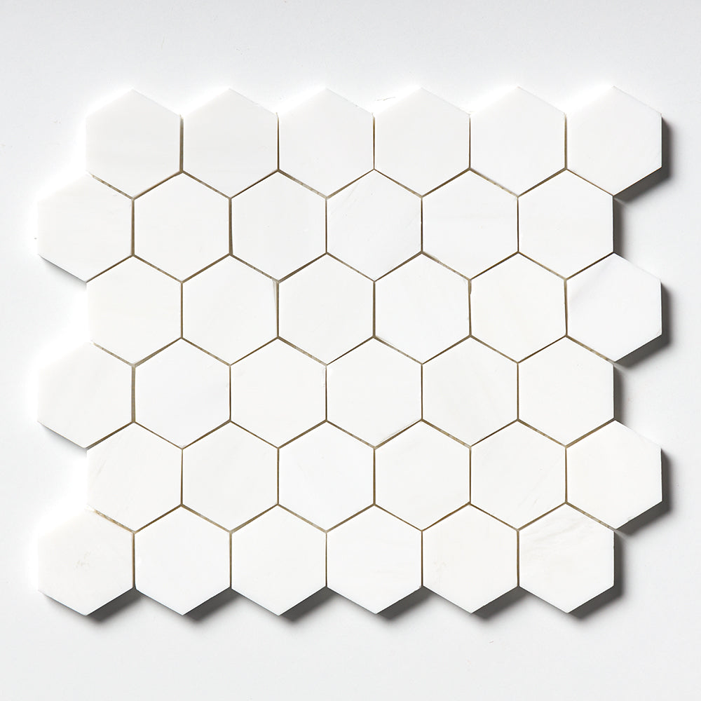 Snow White Polished Hexagon 2- 0.86 Temp Marble Polished 12x12 Mosaics