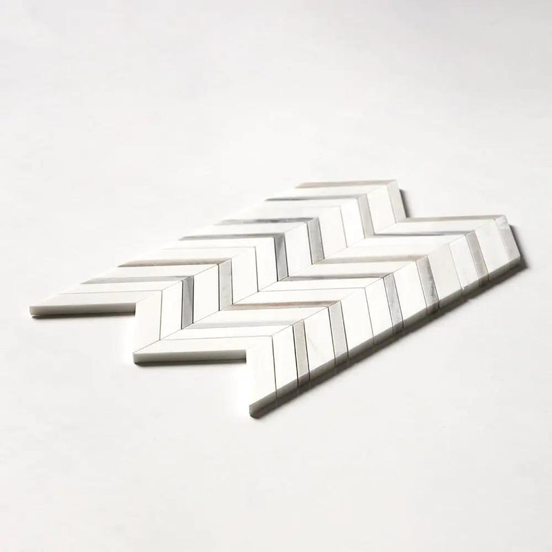 Snow White, Skyline Polished Chevron Fusion Waterjet Marble Mosaics 16x11 7/8 by Stonetiledepot