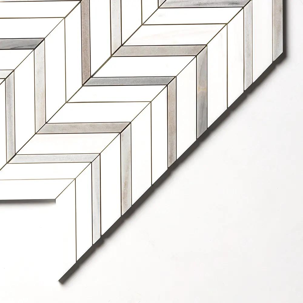 Snow White, Skyline Polished Chevron Fusion Waterjet Marble Mosaics 16x11 7/8 by Stonetiledepot