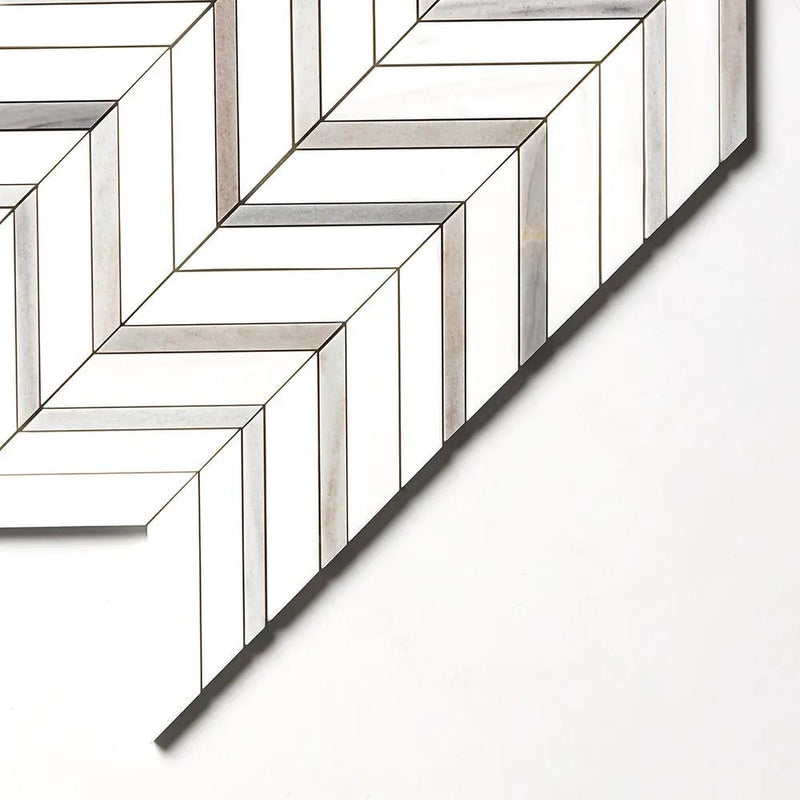 Snow White, Skyline Polished Chevron Fusion Waterjet Marble Mosaics 16x11 7/8 by Stonetiledepot