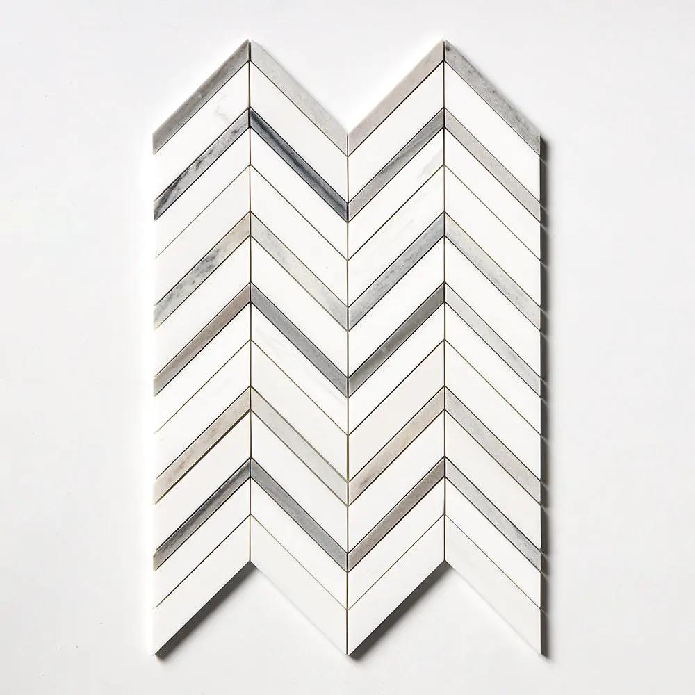 Snow White, Skyline Polished Chevron Fusion Waterjet Marble Mosaics 16x11 7/8 by Stonetiledepot