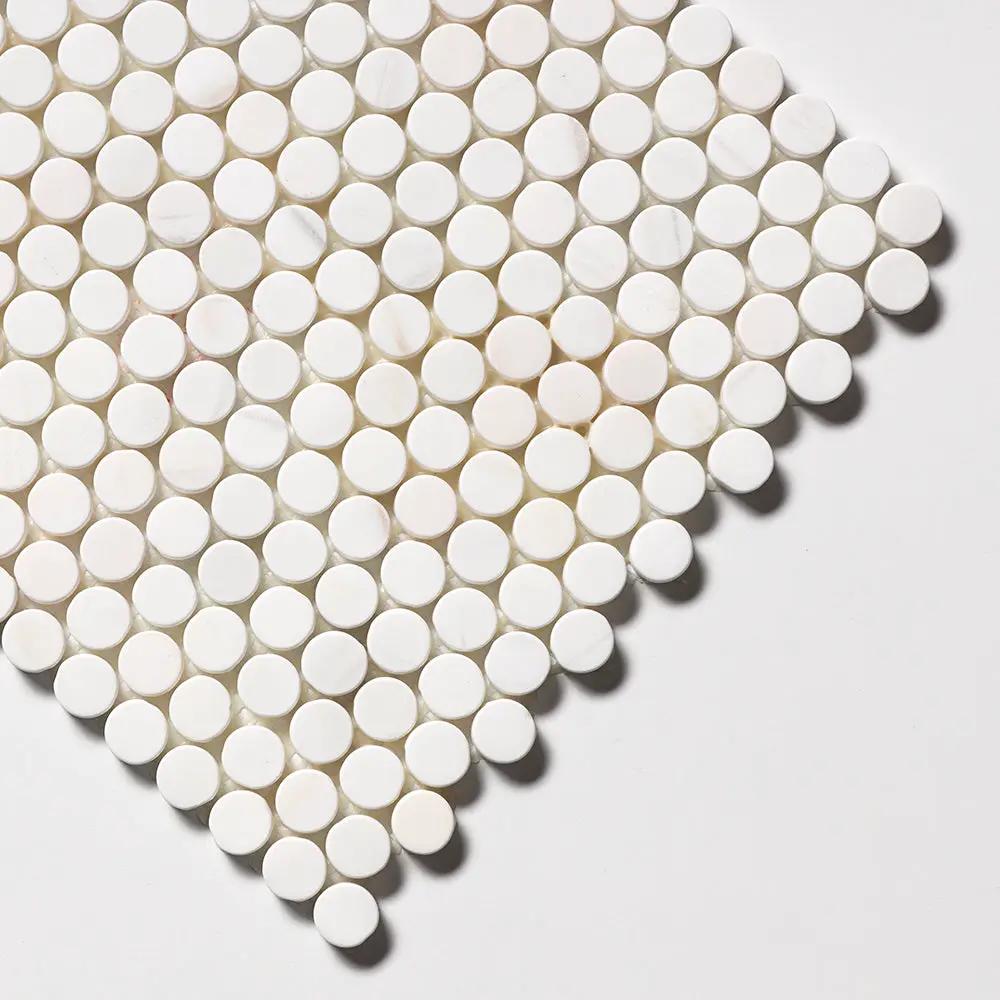 Snow White Tumbled Penny Round Marble Mosaics 11 1/4x11 3/4 by Stonetiledepot
