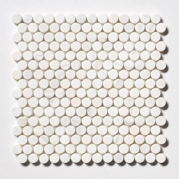 Snow White Tumbled Penny Round Marble Mosaics 11 1/4x11 3/4