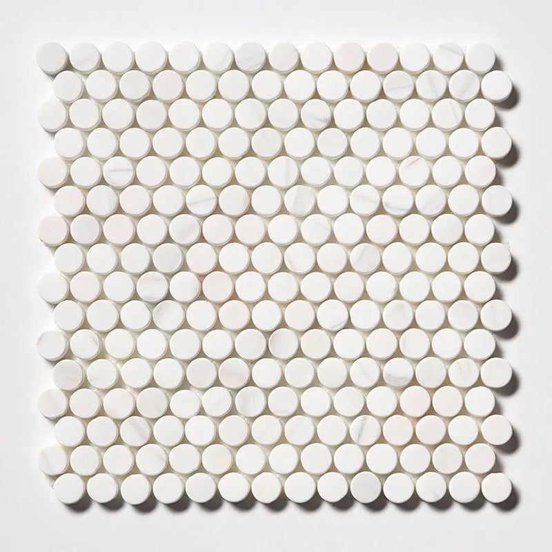 Snow White Tumbled Penny Round Marble Mosaics 11 1/4x11 3/4 by Stonetiledepot