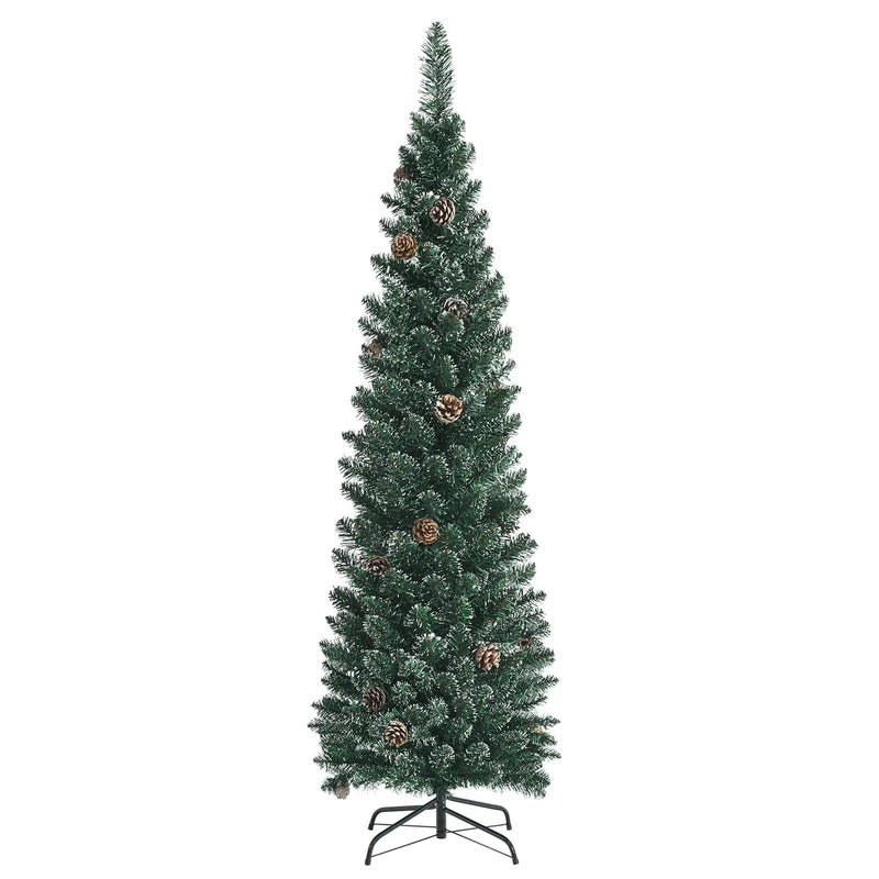 Snowy Artificial Pencil Christmas Tree with Pine Cones by DirectDeals