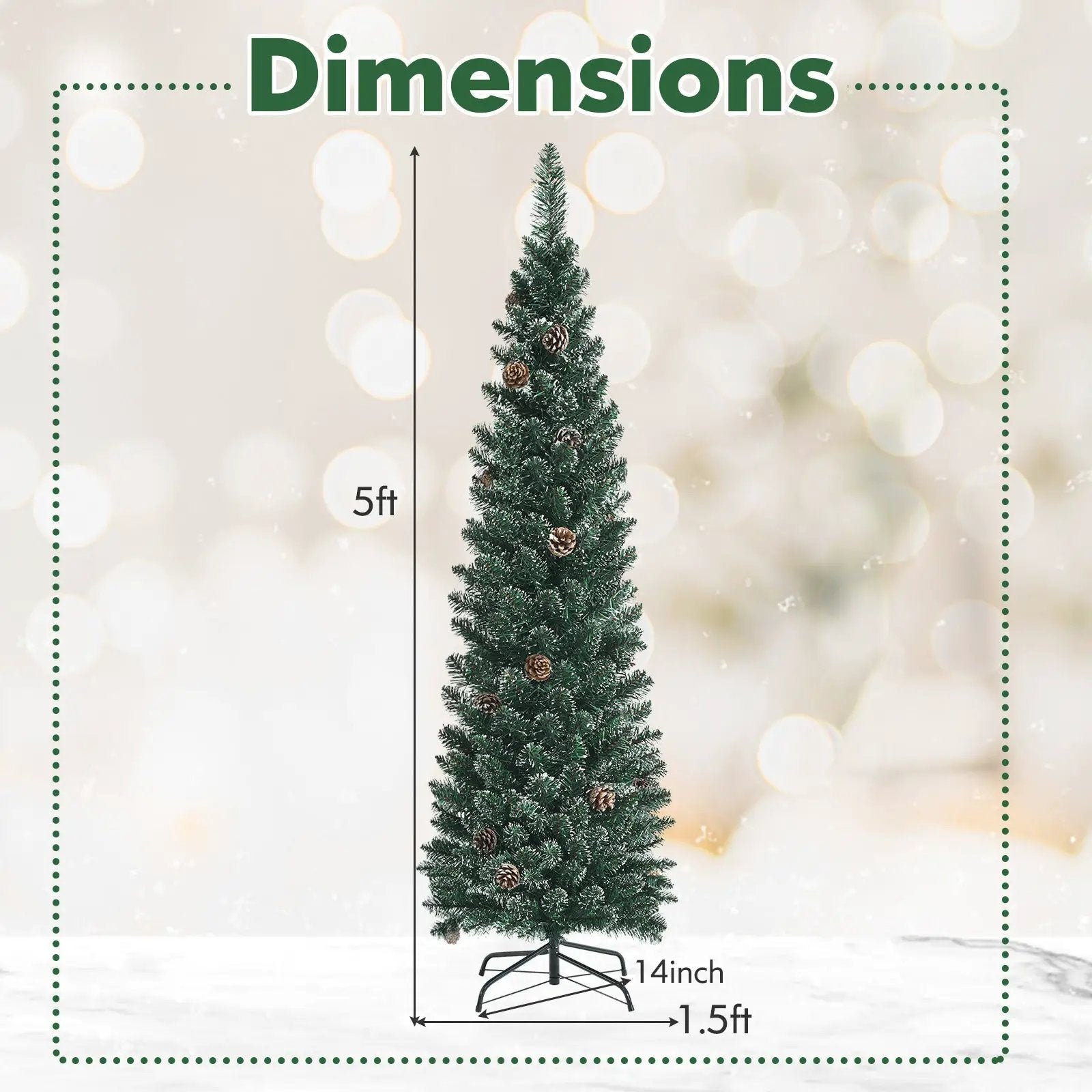 Snowy Artificial Pencil Christmas Tree with Pine Cones by DirectDeals