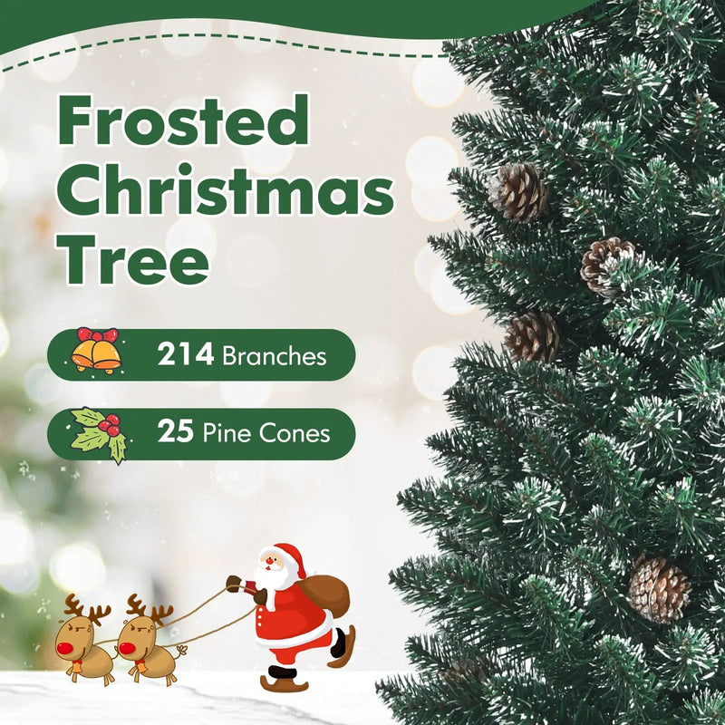 Snowy Artificial Pencil Christmas Tree with Pine Cones by DirectDeals