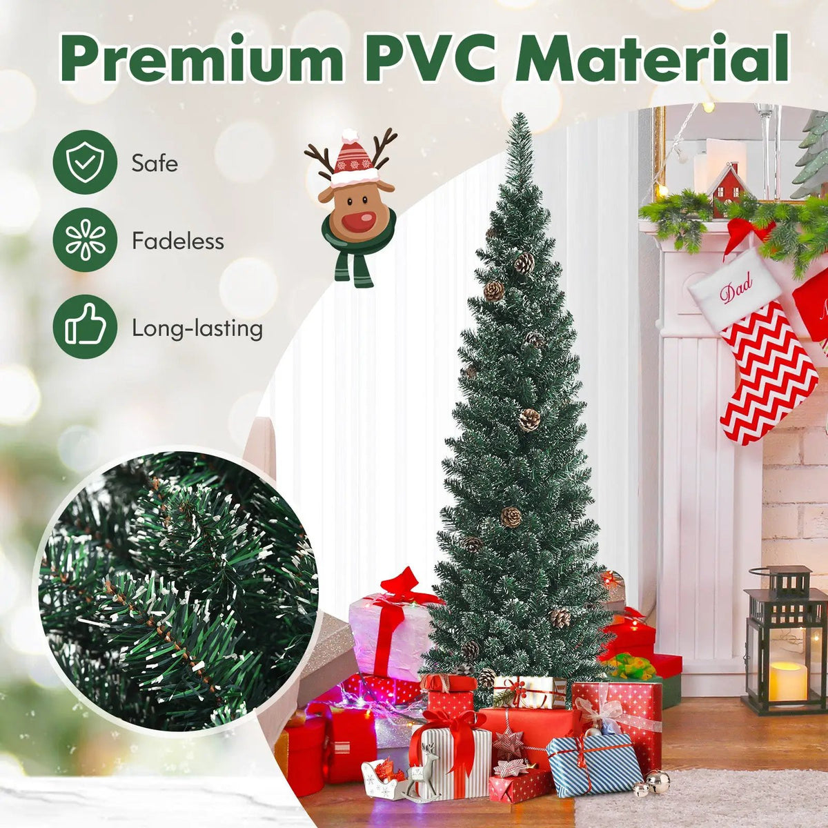 Snowy Artificial Pencil Christmas Tree with Pine Cones by DirectDeals