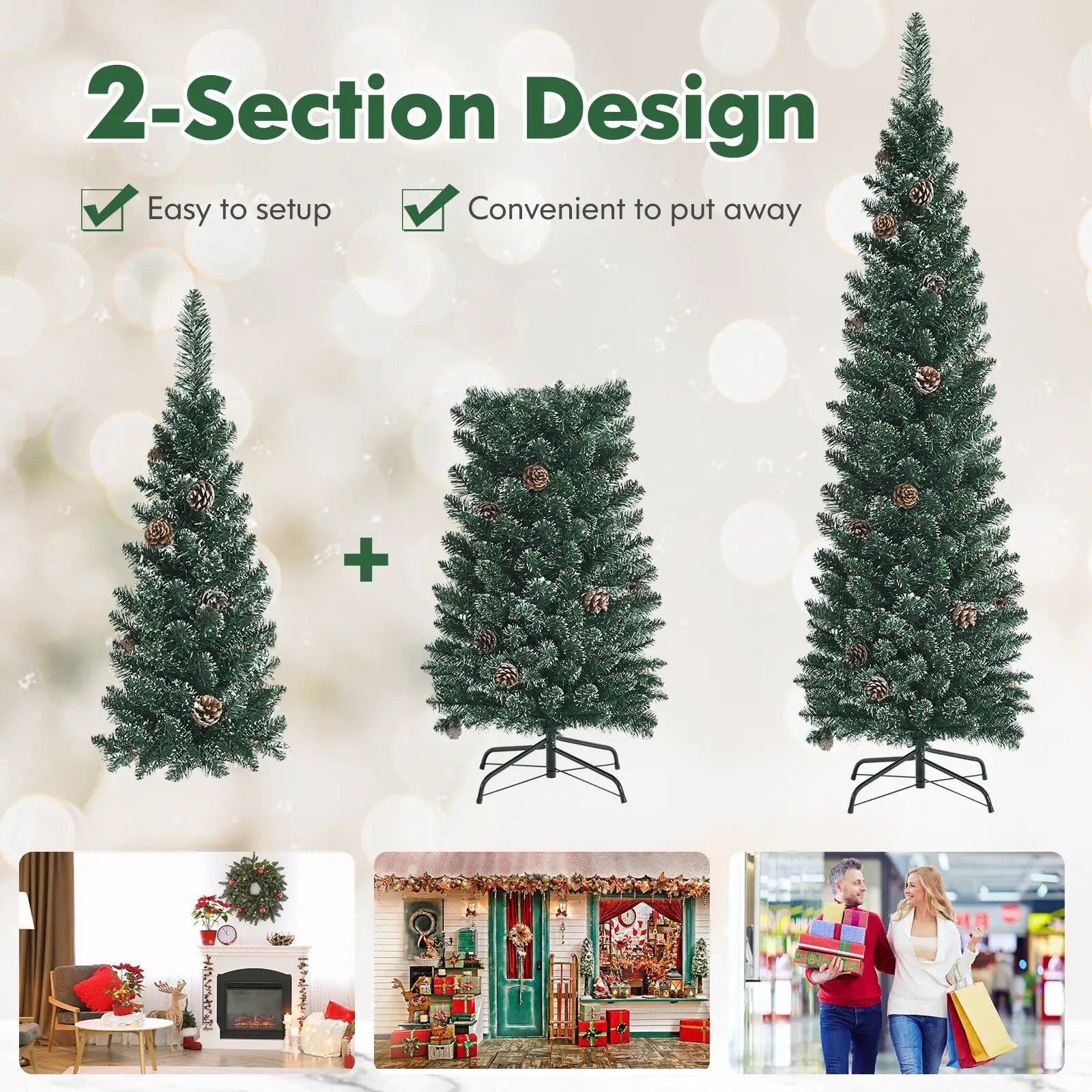Snowy Artificial Pencil Christmas Tree with Pine Cones by DirectDeals