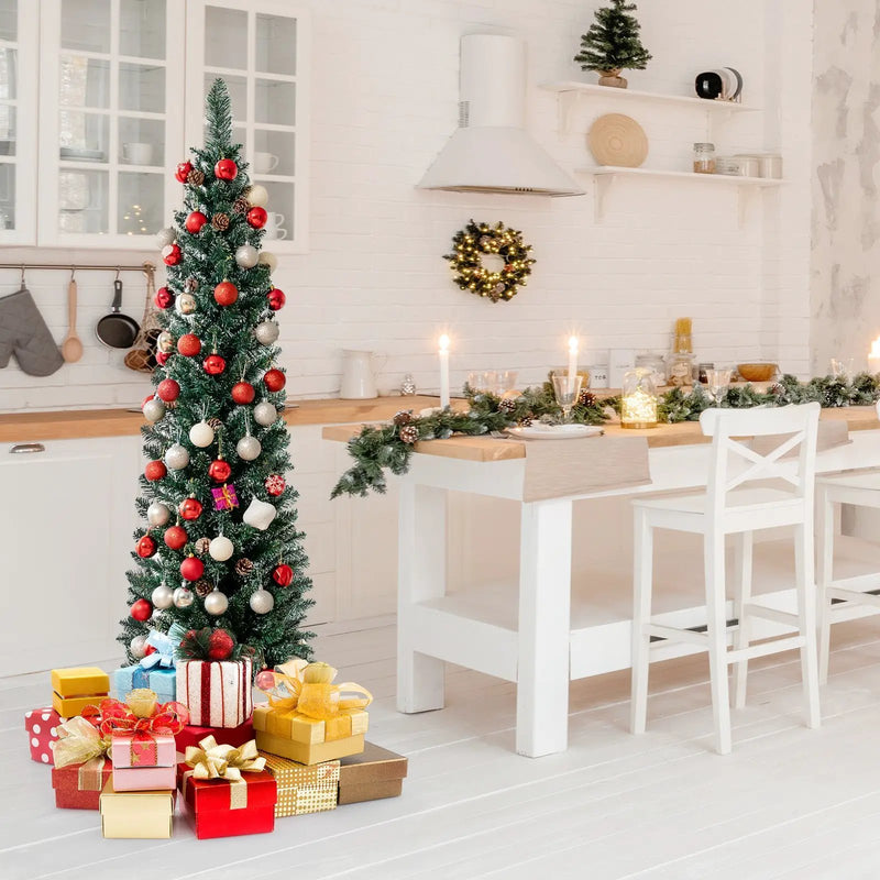 Snowy Artificial Pencil Christmas Tree with Pine Cones by DirectDeals