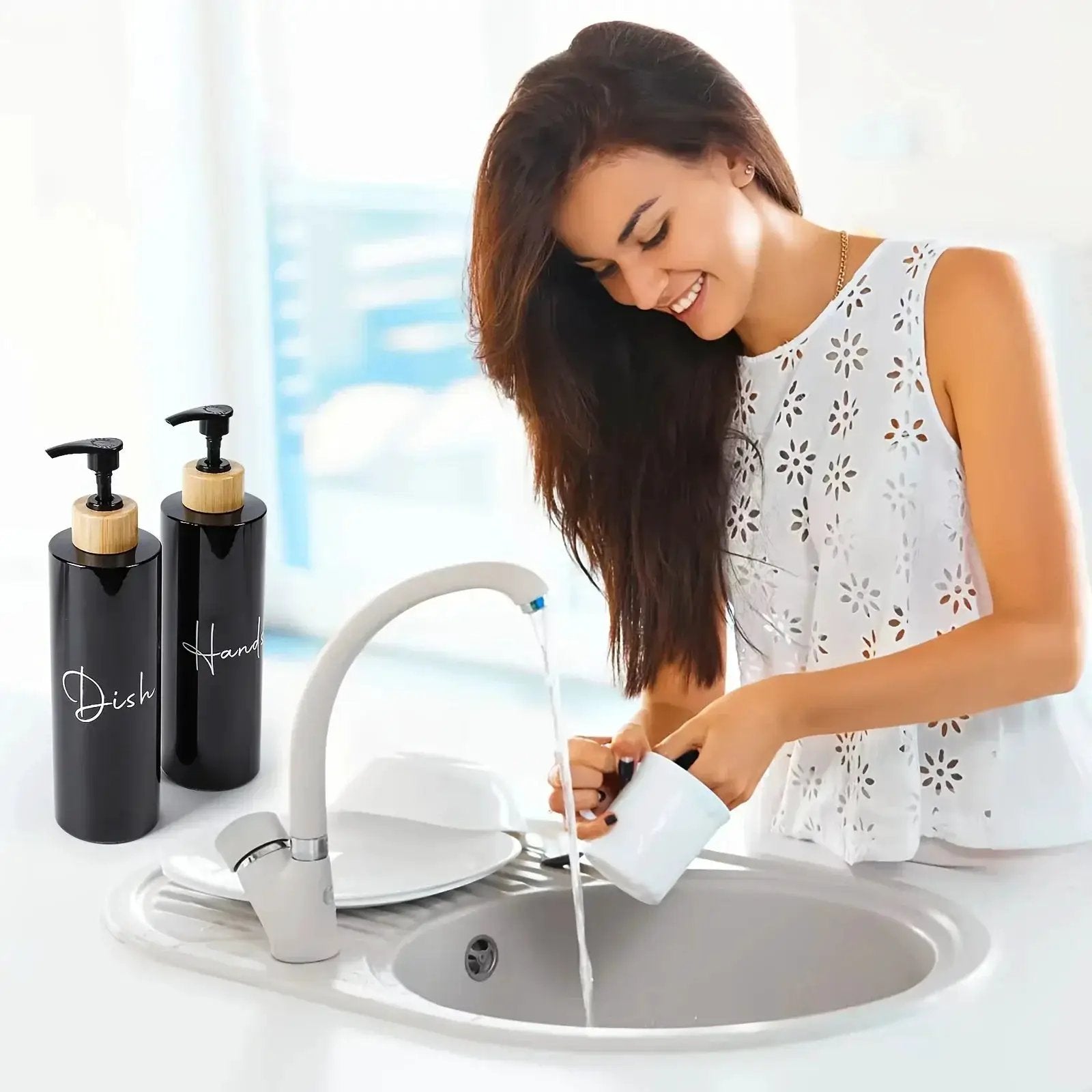 Soap Dispenser - Refillable Black Plastic by House Of Avana