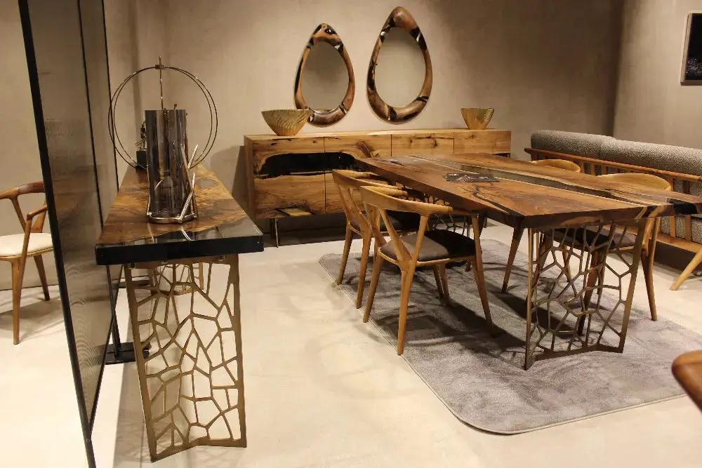 Walnut wood and resin sofa & entry table | Voronoi collection by Gizz