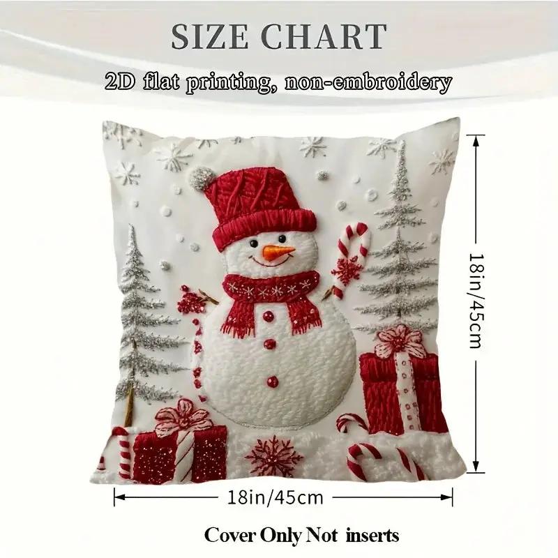 Soft Cushion Christmas Throw Pillow Cover - Red & White Snowman with Zipper Closure by House Of Avana
