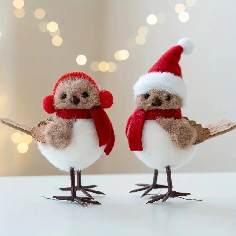 Soft Fabric Plush Bird Ornaments with Santa Hats - 3 Piece Set by House Of Avana