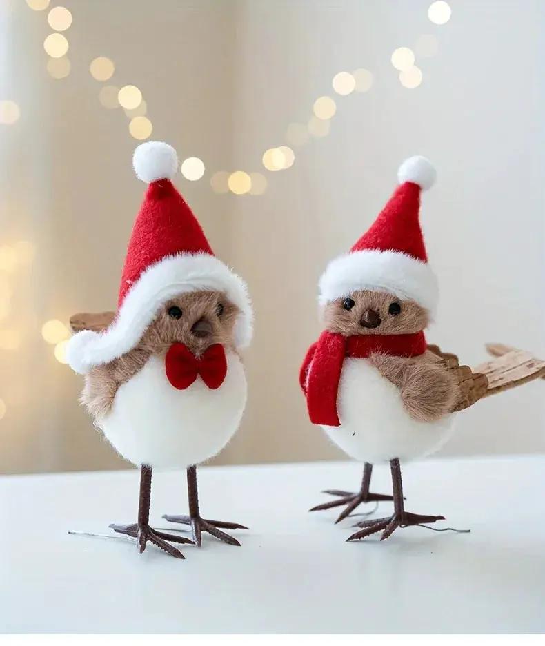 Soft Fabric Plush Bird Ornaments with Santa Hats - 3 Piece Set by House Of Avana