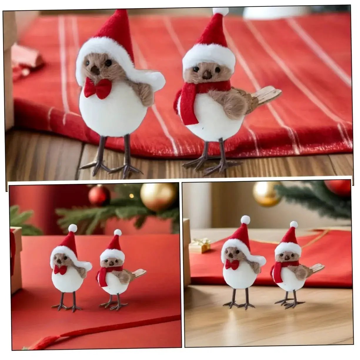 Soft Fabric Plush Bird Ornaments with Santa Hats - 3 Piece Set by House Of Avana