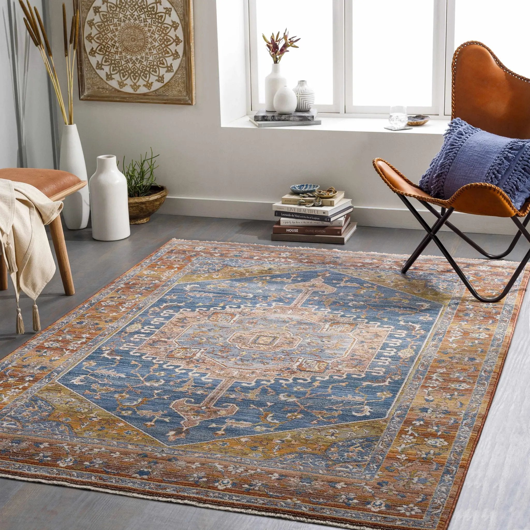 Solana Blue Medallion Area Carpet - Clearance by Boutique Rugs