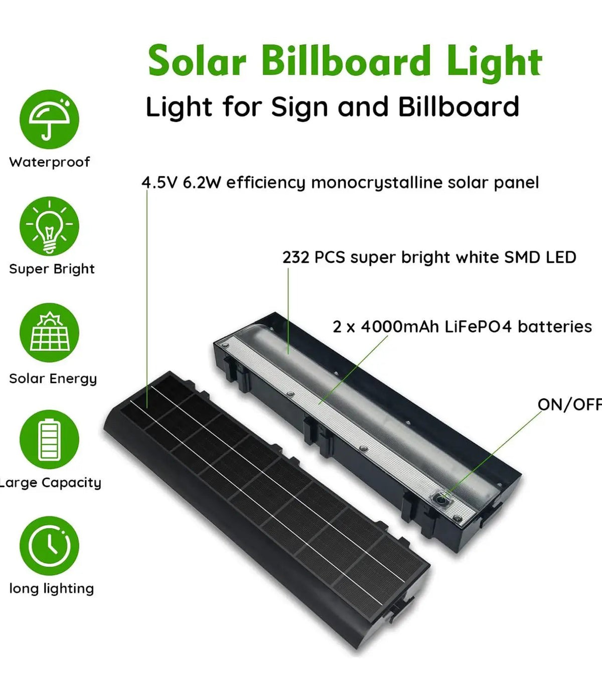 Solar Billboard Sign Lights Outdoor, 232 led Super Bright Sign light, Adjustable Bracket & Wall Mount 2-in-1 Commercial Billboart Lighting for Bussiness, Real Estate, Shop, Bus Stop, HOA, Highway Signs by Outdoor Solar Outlet