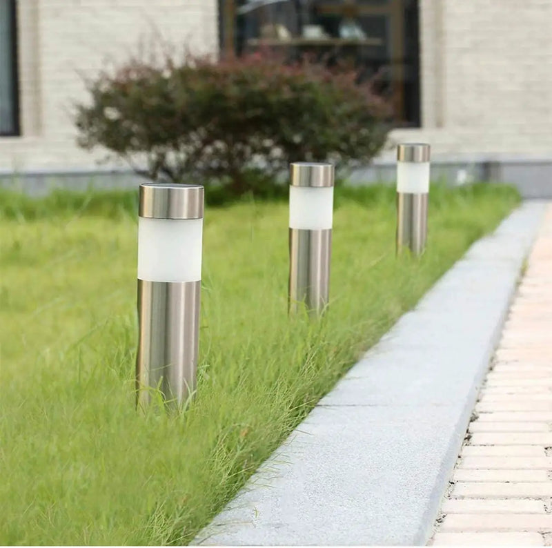 Solar Bollard Lights Outdoor - Stainless Steel Warm White LED 6 Pack by Outdoor Solar Outlet