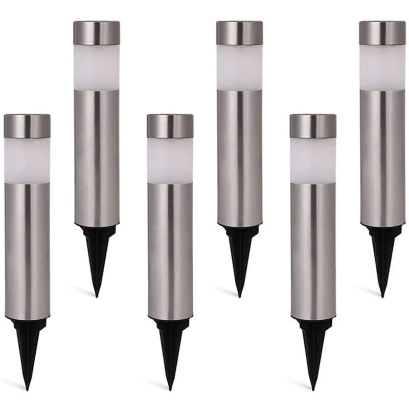 Solar Bollard Lights Outdoor - Stainless Steel Warm White LED 6 Pack by Outdoor Solar Outlet