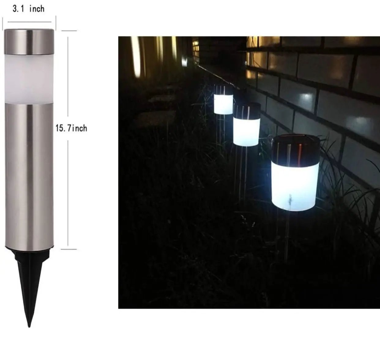 Solar Bollard Lights Outdoor - Stainless Steel Warm White LED 6 Pack by Outdoor Solar Outlet