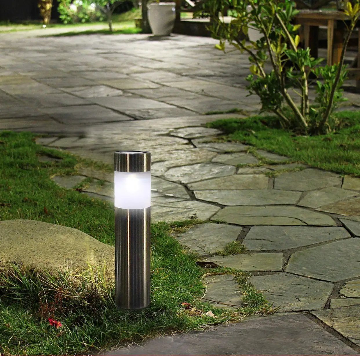 Solar Bollard Lights Outdoor - Stainless Steel Warm White LED 6 Pack by Outdoor Solar Outlet