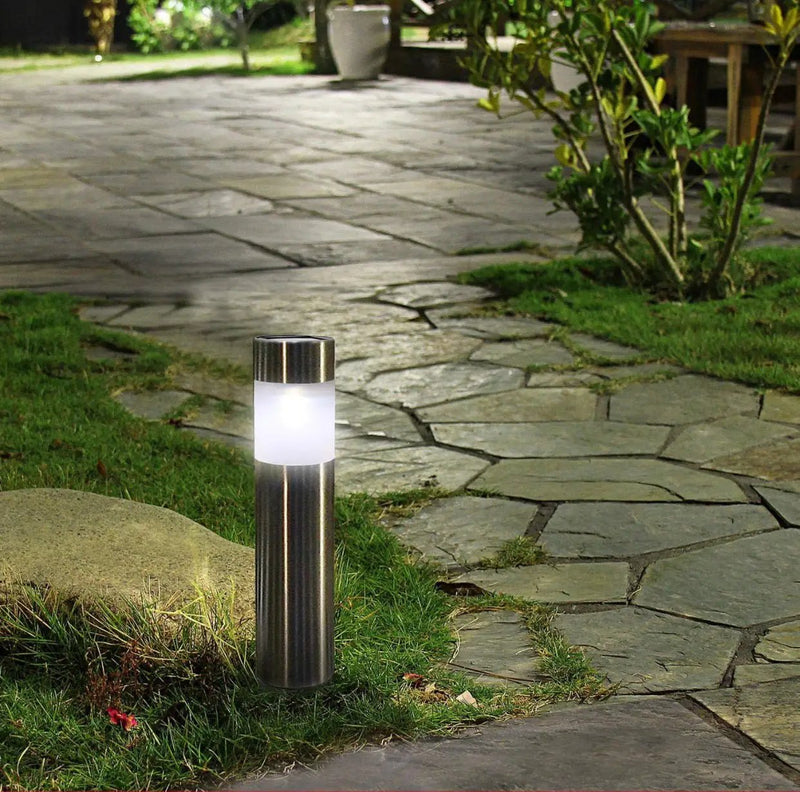 Solar Bollard Lights Outdoor - Stainless Steel Warm White LED 6 Pack by Outdoor Solar Outlet