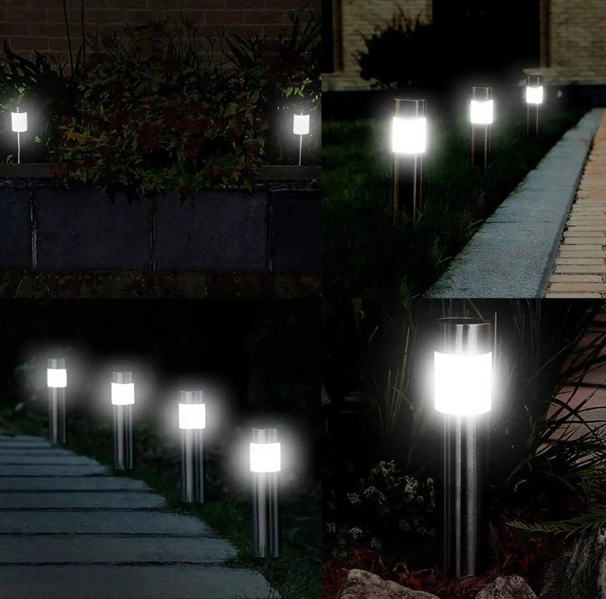 Solar Bollard Lights Outdoor - Stainless Steel Warm White LED 6 Pack by Outdoor Solar Outlet