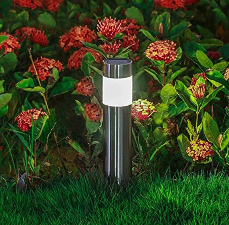 Solar Bollard Lights Outdoor - Stainless Steel Warm White LED 6 Pack by Outdoor Solar Outlet