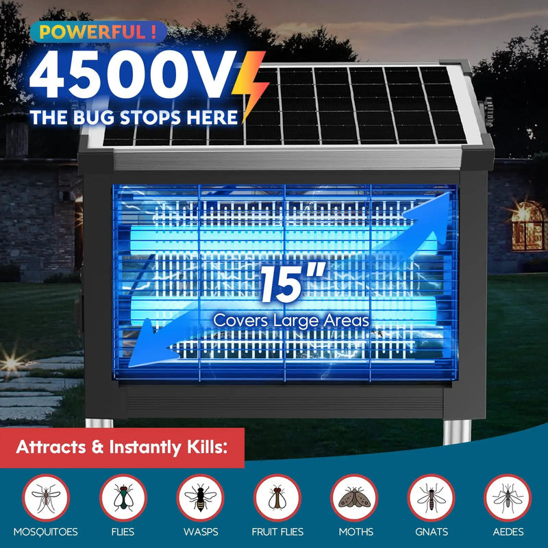 Solar Bug Zapper Outdoor, Wireless Portable Camping Mosquito Zapper 4500V For 3500 Sq.ft with Panel Sensor, Fly Traps with 10FT Extension Cord by Outdoor Solar Outlet