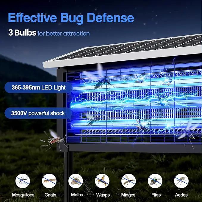 Solar Bug Zapper Outdoor, Wireless Portable Camping Mosquito Zapper 4500V For 3500 Sq.ft with Panel Sensor, Fly Traps with 10FT Extension Cord by Outdoor Solar Outlet