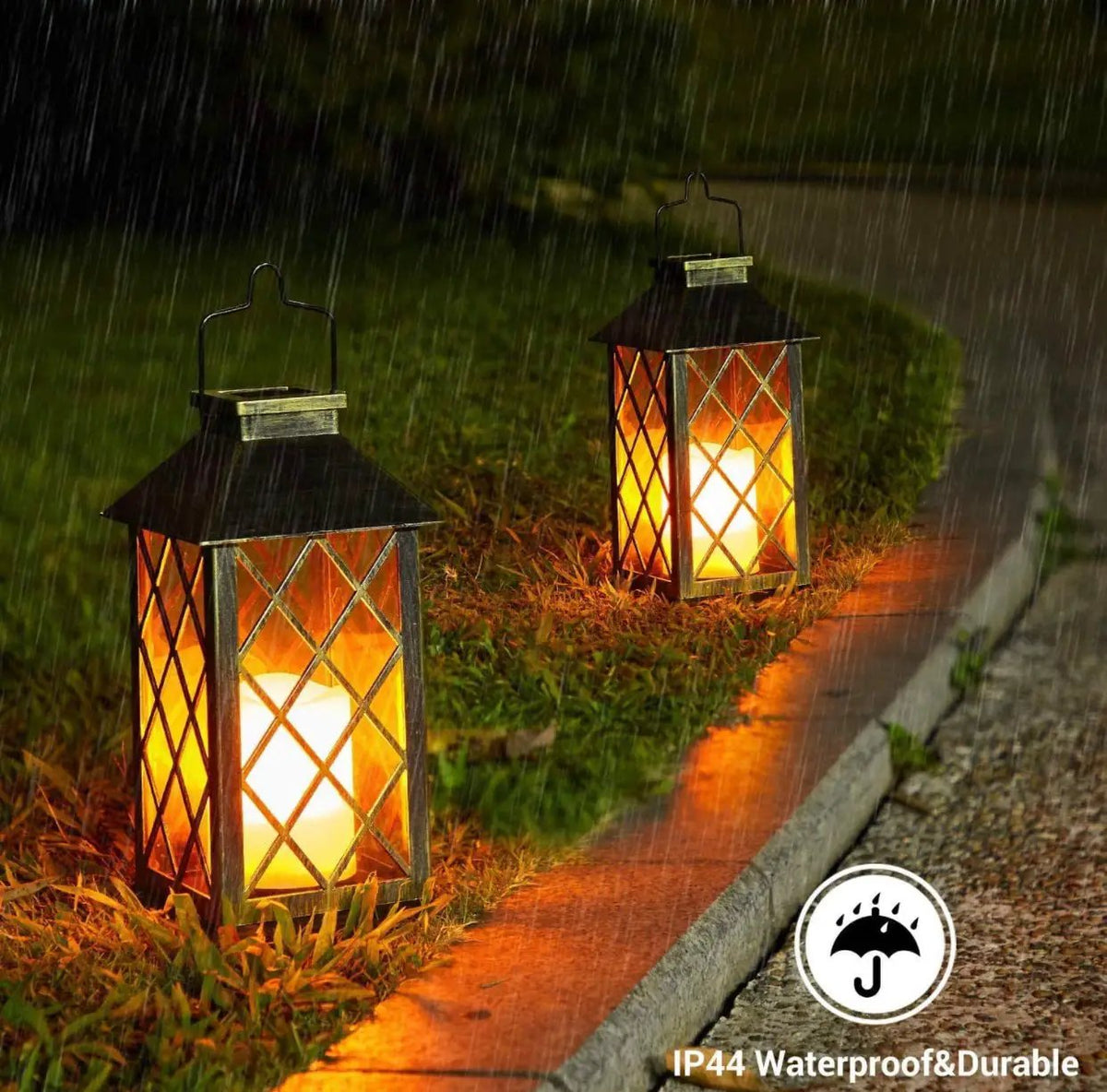Solar Candle Lanterns Outdoor, 2 Pack Waterproof, LED Lanterns Solar Powered with Handle, Flickering Flameless Candle Lights by Outdoor Solar Outlet