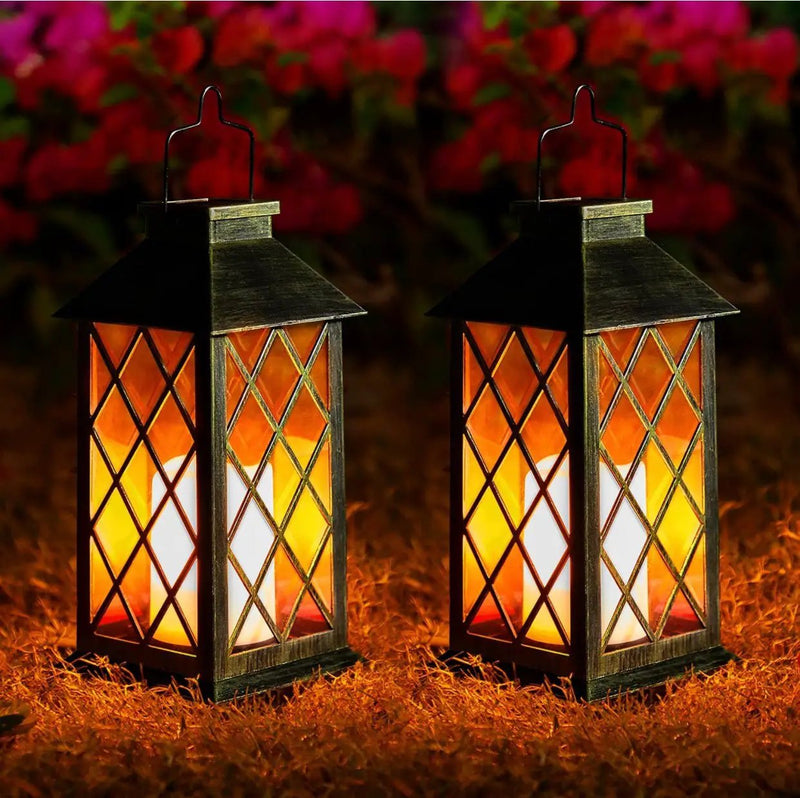Solar Candle Lanterns Outdoor, 2 Pack Waterproof, LED Lanterns Solar Powered with Handle, Flickering Flameless Candle Lights by Outdoor Solar Outlet