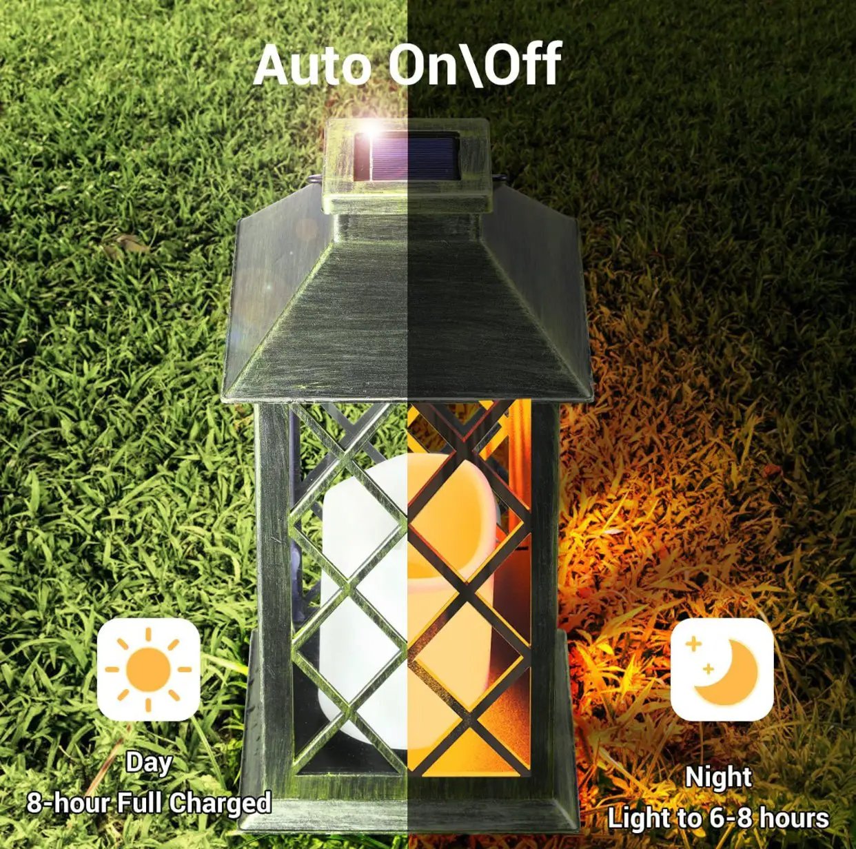 Solar Candle Lanterns Outdoor, 2 Pack Waterproof, LED Lanterns Solar Powered with Handle, Flickering Flameless Candle Lights by Outdoor Solar Outlet