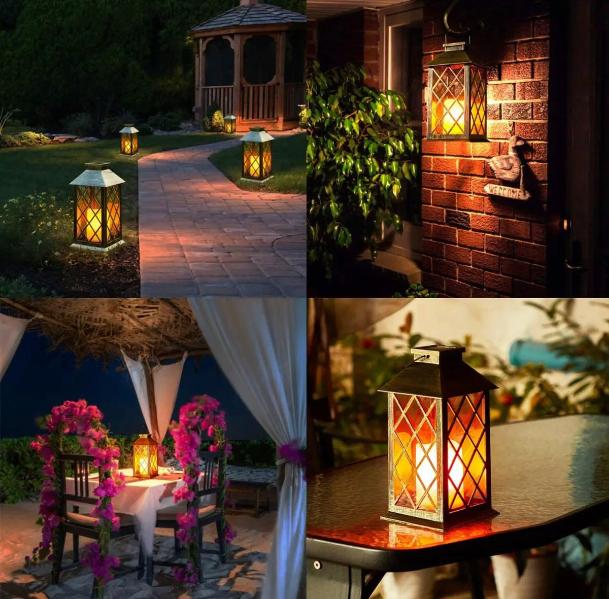 Solar Candle Lanterns Outdoor, 2 Pack Waterproof, LED Lanterns Solar Powered with Handle, Flickering Flameless Candle Lights by Outdoor Solar Outlet