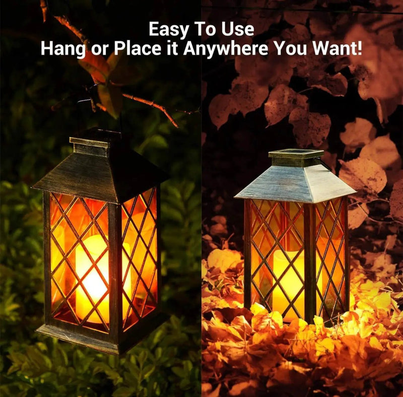 Solar Candle Lanterns Outdoor, 2 Pack Waterproof, LED Lanterns Solar Powered with Handle, Flickering Flameless Candle Lights by Outdoor Solar Outlet