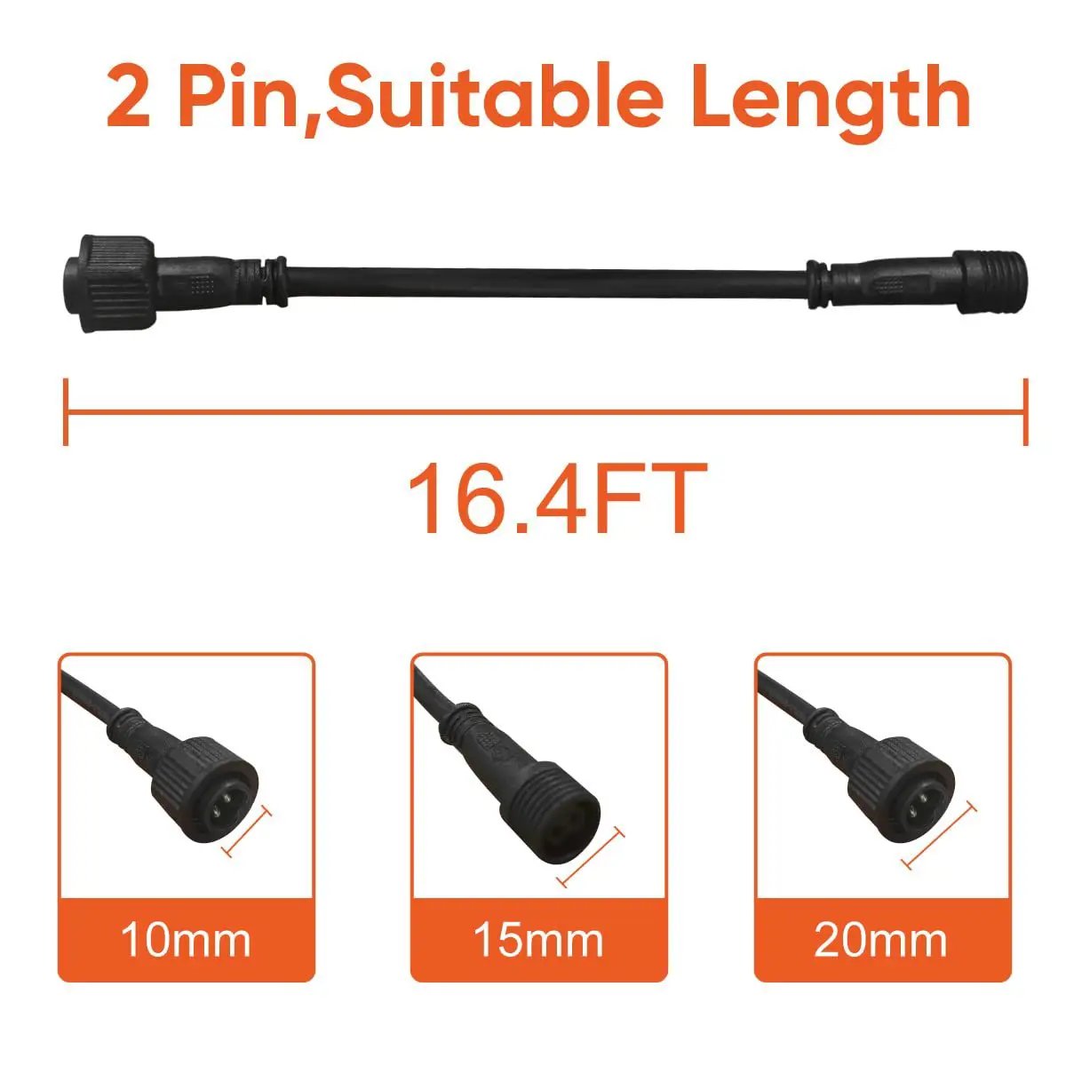 Solar Extension Cable 5m16.4 Feet Extender Wires Cords Two Core with Plug Waterproof IP65 for Solar Flood Lights Solar Street Lights by Outdoor Solar Outlet