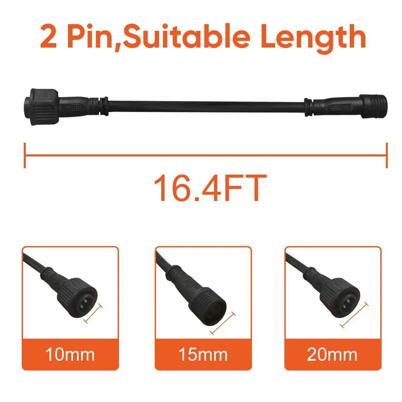Solar Extension Cable 5m16.4 Feet Extender Wires Cords Two Core with Plug Waterproof IP65 for Solar Flood Lights Solar Street Lights by Outdoor Solar Outlet