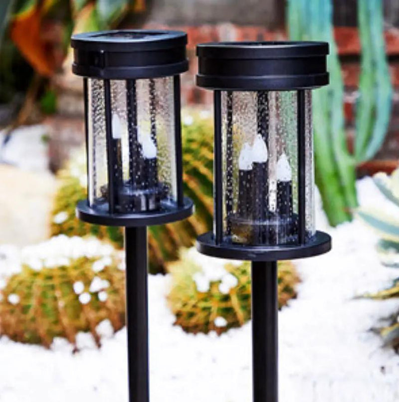 Solar Flickering Candle Lantern Outdoor Garden Stake Lights (2Pack, Black) by Outdoor Solar Outlet