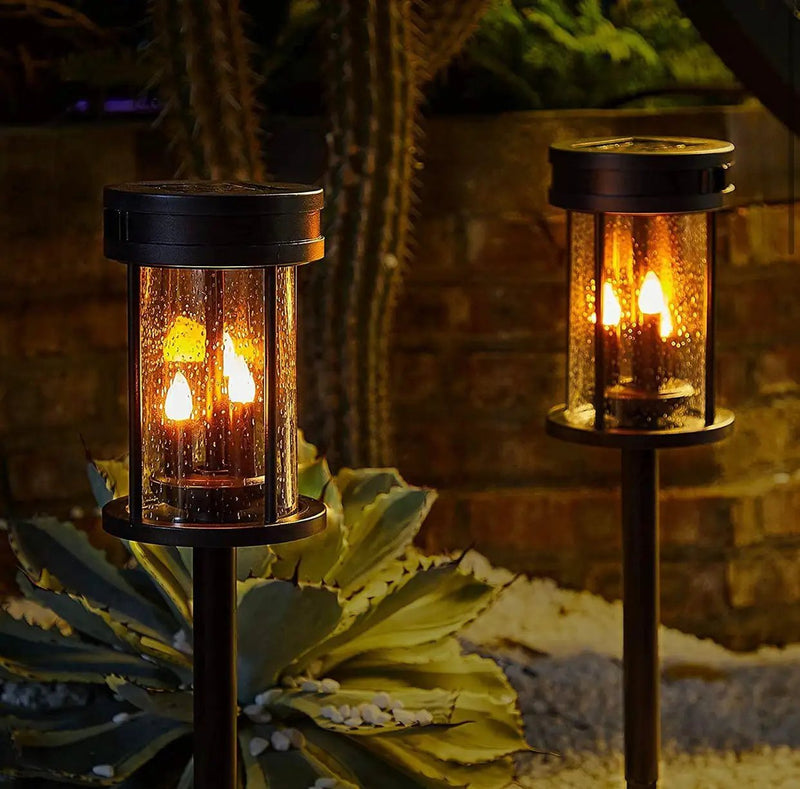 Solar Flickering Candle Lantern Outdoor Garden Stake Lights (2Pack, Black) by Outdoor Solar Outlet