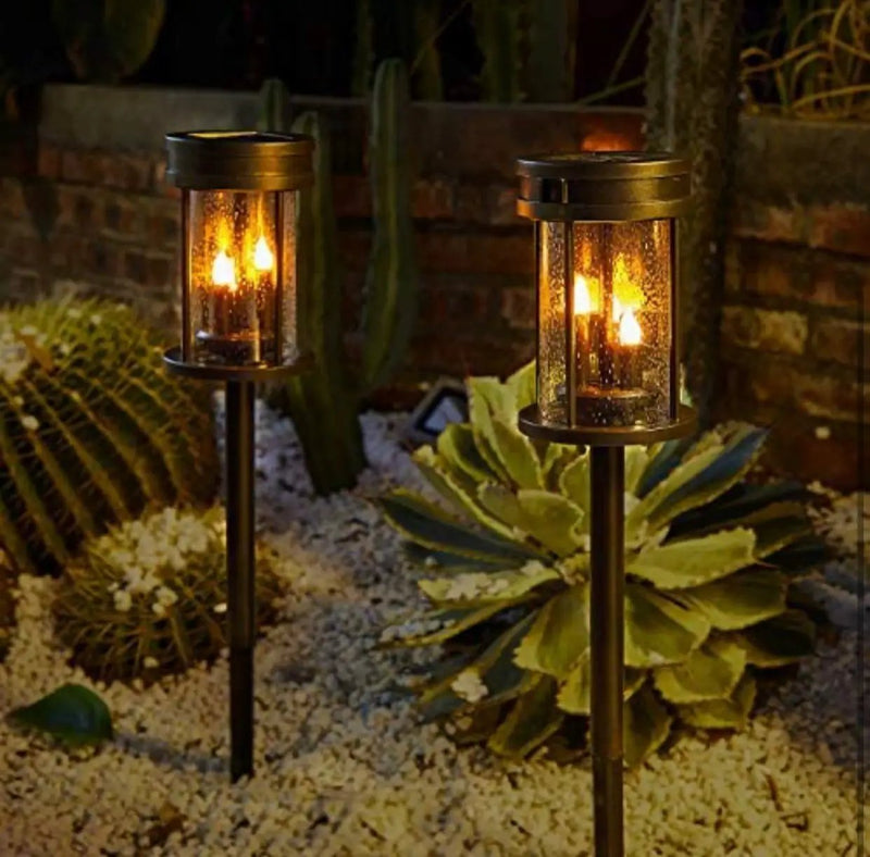 Solar Flickering Candle Lantern Outdoor Garden Stake Lights (2Pack, Black) by Outdoor Solar Outlet