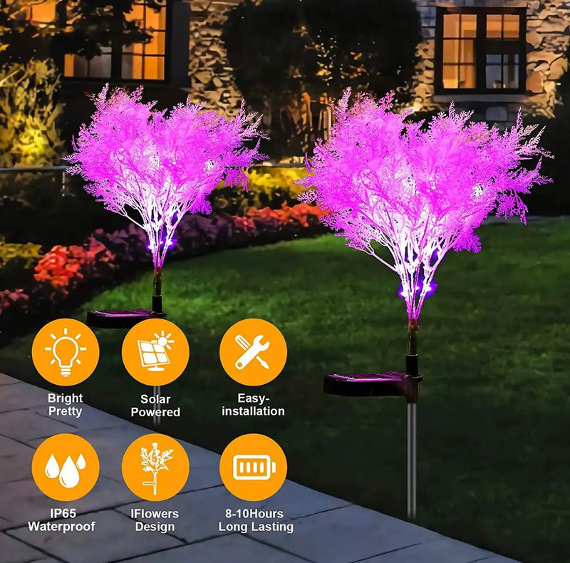 Solar Flowers Pink Rime Flower Design, Solar Powered Flowers Light Dusk to Dawn 2-Pack by Outdoor Solar Outlet