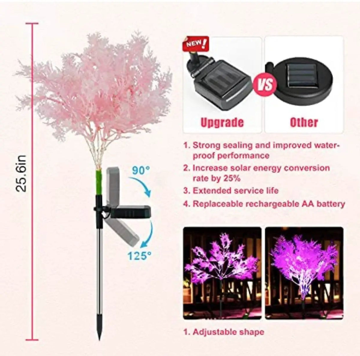 Solar Flowers Pink Rime Flower Design, Solar Powered Flowers Light Dusk to Dawn 2-Pack by Outdoor Solar Outlet